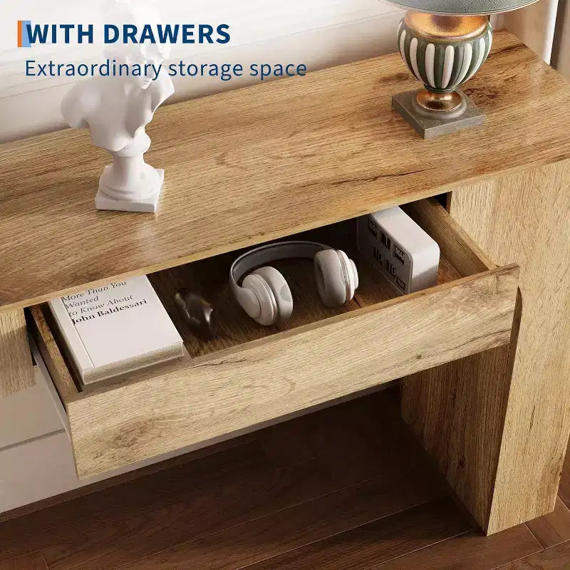 Console étroite de 119 cm avec tiroir, table de console de style ferme, table basse derrière le canapé, pour entrée, salon, foyer, chambre