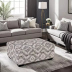 Royal Hampton Ottoman, Geometric Gray White Polyester, Solid Wood, 40 Inch