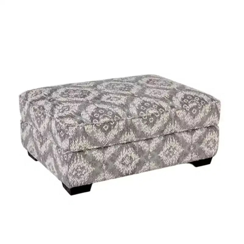 Pouf Royal Hampton, Polyester Géométrique Gris/Blanc, Bois Massif, 102 cm