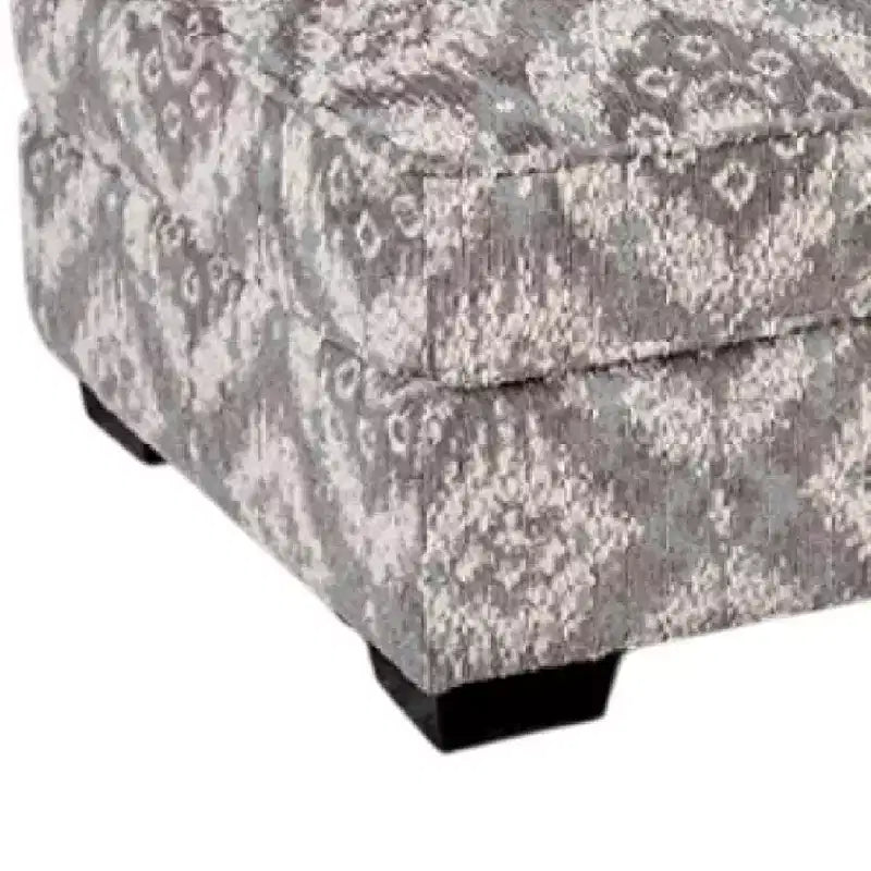 Pouf Royal Hampton, Polyester Géométrique Gris/Blanc, Bois Massif, 102 cm