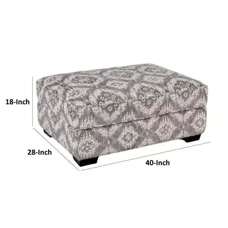 Pouf Royal Hampton, Polyester Géométrique Gris/Blanc, Bois Massif, 102 cm