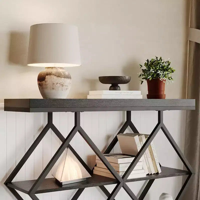 Console de table d'entrée de 40 poucesTable console industrielle à 3 niveaux avec étagères ouvertesTable de canapé derrière le canapé pour couloir, salon, foyer