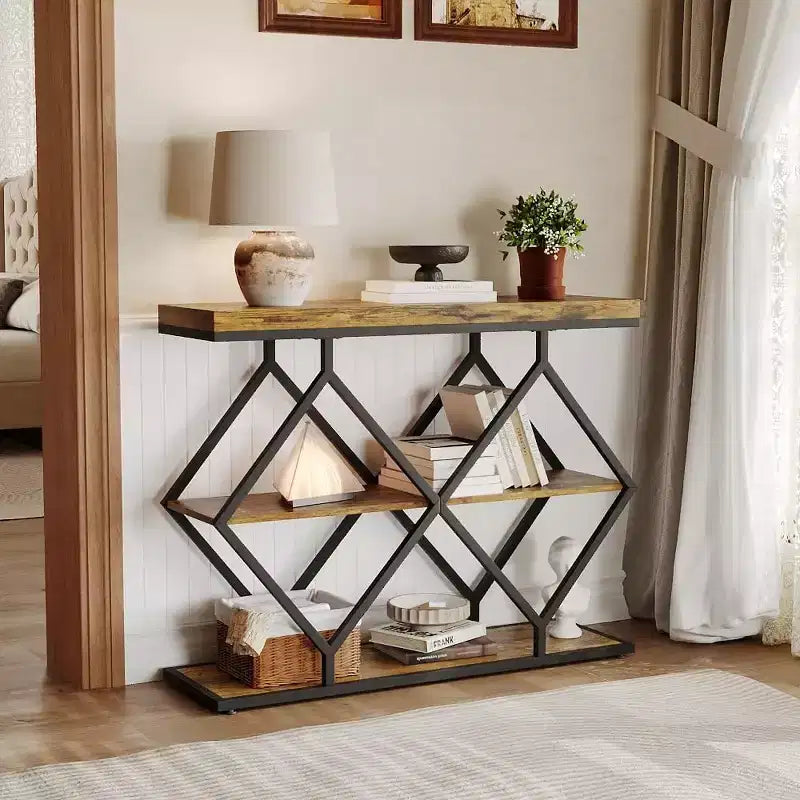 Console de table d'entrée de 40 poucesTable console industrielle à 3 niveaux avec étagères ouvertesTable de canapé derrière le canapé pour couloir, salon, foyer
