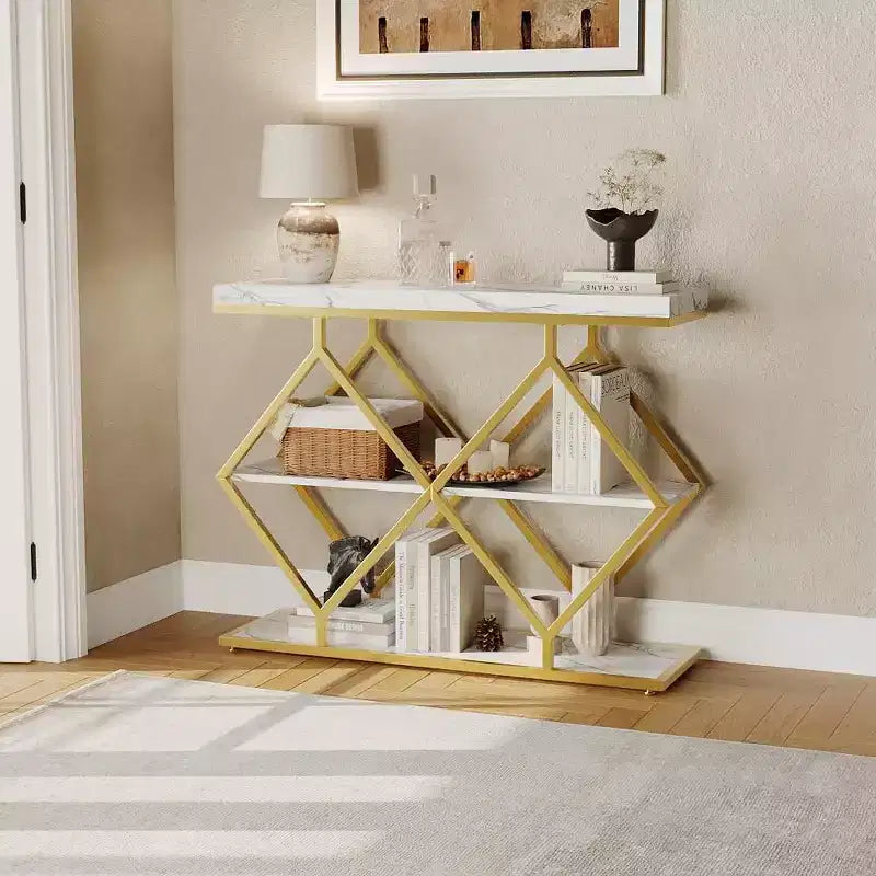 Console de table d'entrée de 40 poucesTable console industrielle à 3 niveaux avec étagères ouvertesTable de canapé derrière le canapé pour couloir, salon, foyer