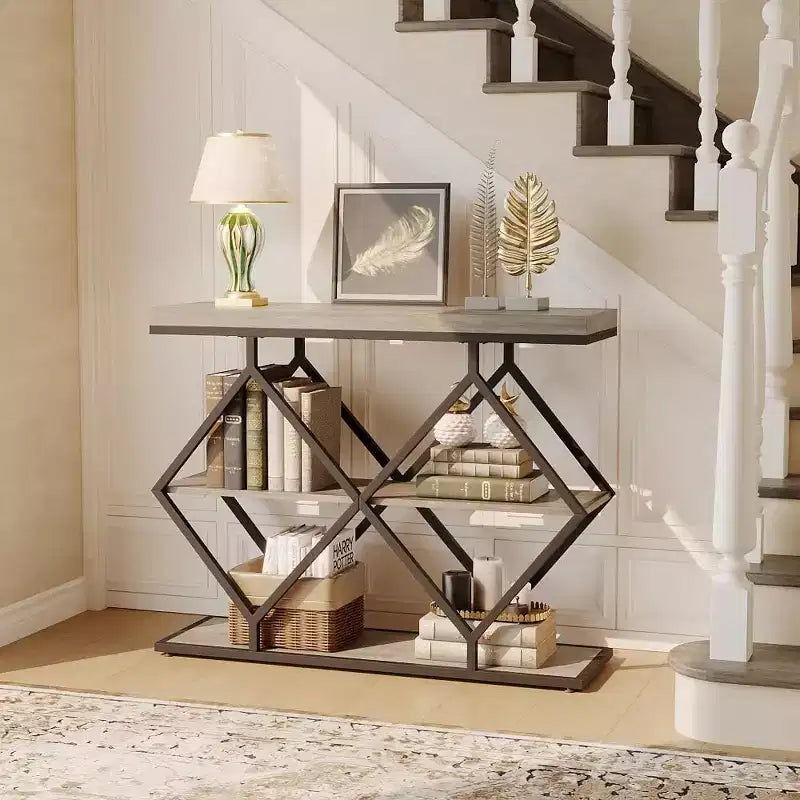 Console de table d'entrée de 40 poucesTable console industrielle à 3 niveaux avec étagères ouvertesTable de canapé derrière le canapé pour couloir, salon, foyer