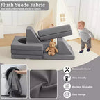 Canapé modulable en velours rembourré GustoWave 10 pièces pour enfants, canapé de jeu en mousse pour tout-petits, mobilier de salle de jeux convertible pour enfants, gris