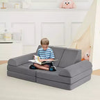 Canapé modulable en velours rembourré GustoWave 10 pièces pour enfants, canapé de jeu en mousse pour tout-petits, mobilier de salle de jeux convertible pour enfants, gris