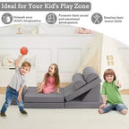 Canapé modulable en velours rembourré GustoWave 10 pièces pour enfants, canapé de jeu en mousse pour tout-petits, mobilier de salle de jeux convertible pour enfants, gris
