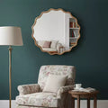 PexFix 36 Wavy Round Solid Wood Frame Decorative Mirror Modern Farmhouse Wall Mirror For Bedroom Bathroom Living Room Entryway Natural Wood