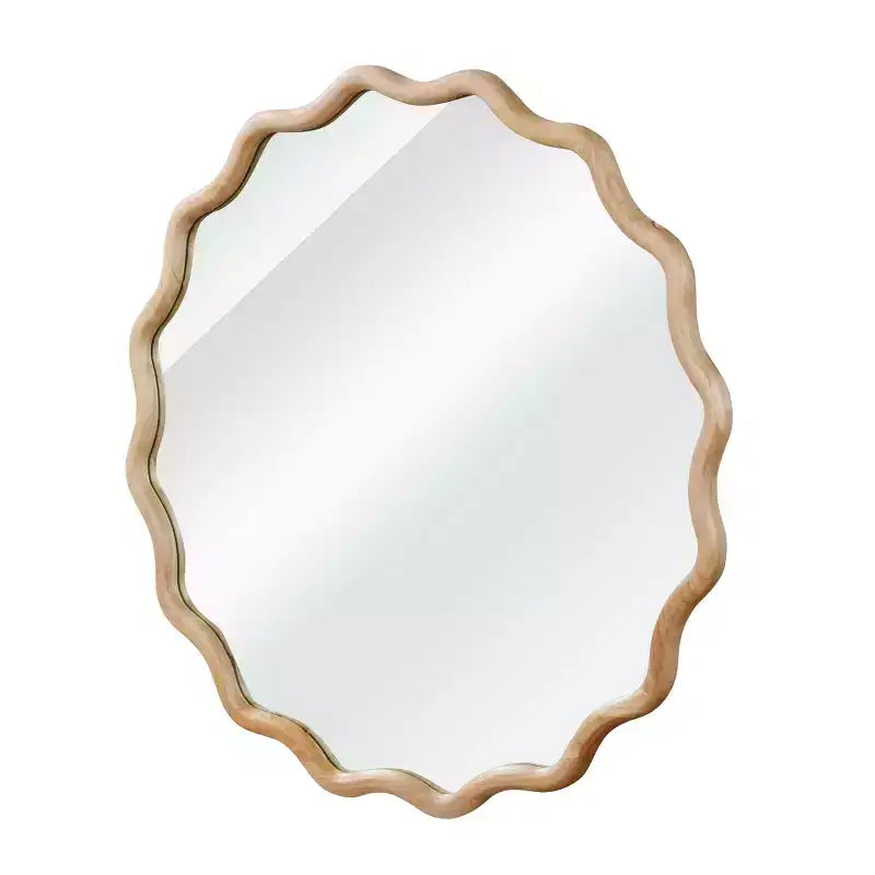 PexFix 36 Miroir décoratif rond ondulé avec cadre en bois massif Miroir mural moderne de style ferme pour chambre à coucher, salle de bain, salon, entrée Bois naturel