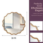 PexFix 36 Miroir décoratif rond ondulé avec cadre en bois massif Miroir mural moderne de style ferme pour chambre à coucher, salle de bain, salon, entrée Bois naturel