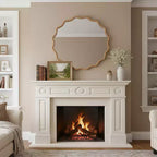 PexFix 36 Miroir décoratif rond ondulé avec cadre en bois massif Miroir mural moderne de style ferme pour chambre à coucher, salle de bain, salon, entrée Bois naturel
