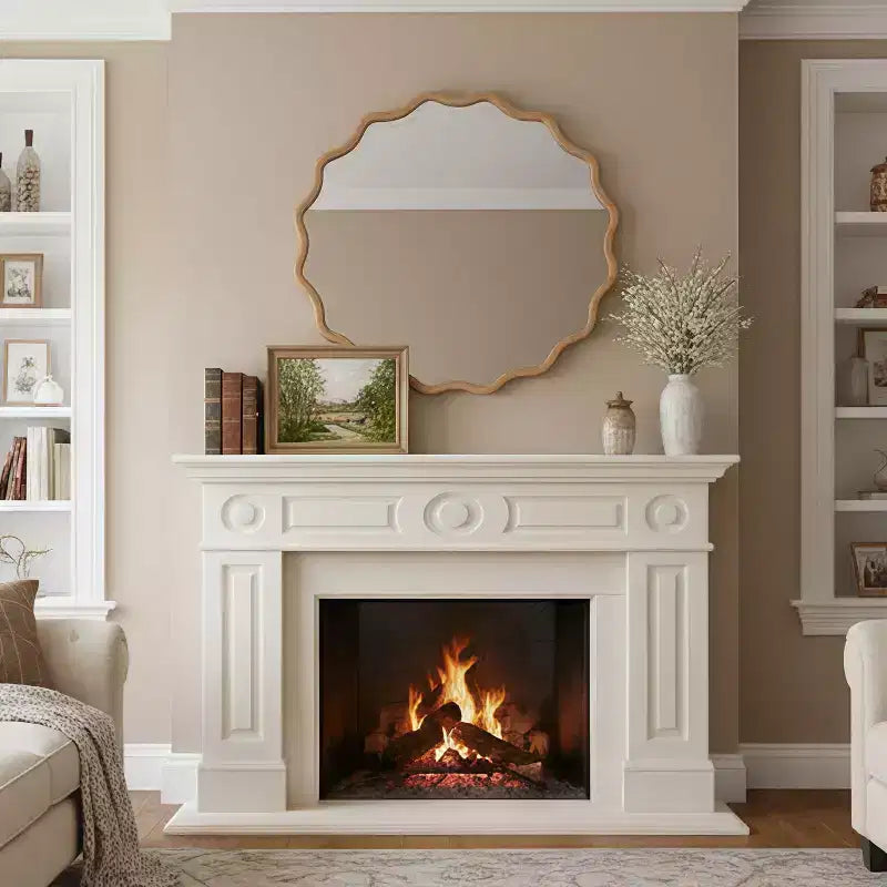 PexFix 36 Miroir décoratif rond ondulé avec cadre en bois massif Miroir mural moderne de style ferme pour chambre à coucher, salle de bain, salon, entrée Bois naturel