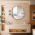 PexFix 36 Miroir décoratif rond ondulé avec cadre en bois massif Miroir mural moderne de style ferme pour chambre à coucher, salle de bain, salon, entrée Bois naturel