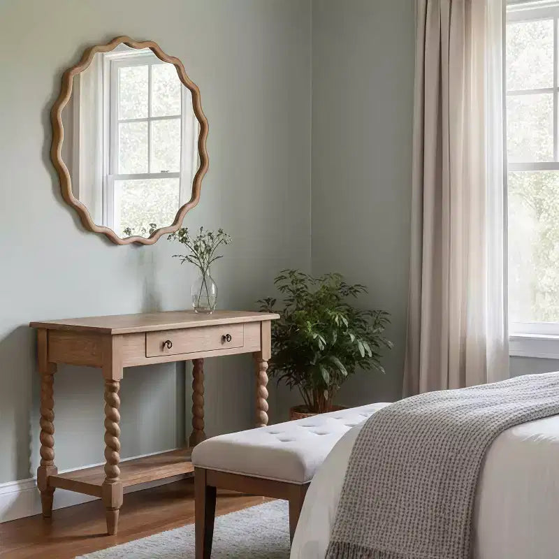PexFix 36 Miroir décoratif rond ondulé avec cadre en bois massif Miroir mural moderne de style ferme pour chambre à coucher, salle de bain, salon, entrée Bois naturel