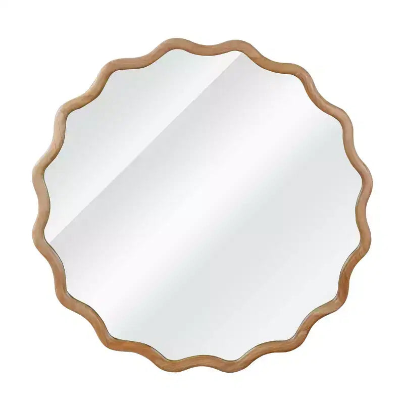 PexFix 36 Miroir décoratif rond ondulé avec cadre en bois massif Miroir mural moderne de style ferme pour chambre à coucher, salle de bain, salon, entrée Bois naturel