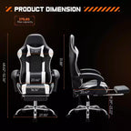 Chaise de jeu ergonomique Okak avec repose-pieds et soutien lombaire, chaise d'ordinateur avec appuie-tête et accoudoir, chaise à roulettes pour l'étude et le bureau
