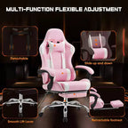 Chaise de jeu ergonomique Okak avec repose-pieds et soutien lombaire, chaise d'ordinateur avec appuie-tête et accoudoir, chaise à roulettes pour l'étude et le bureau