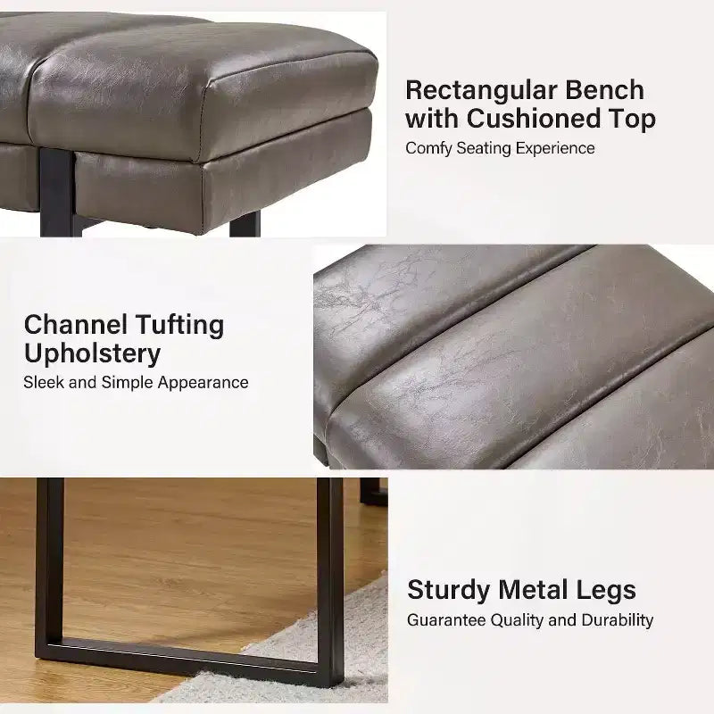 Banc Anahli moderne avec design touffeté en similicuir végétalienArtful Living Design