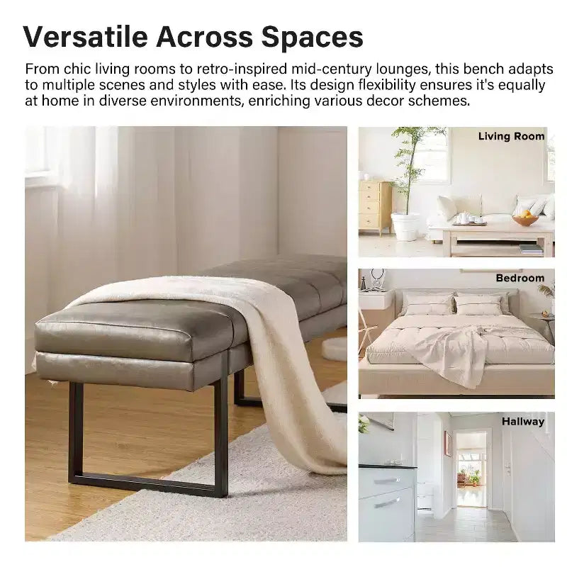 Banc Anahli moderne avec design touffeté en similicuir végétalienArtful Living Design