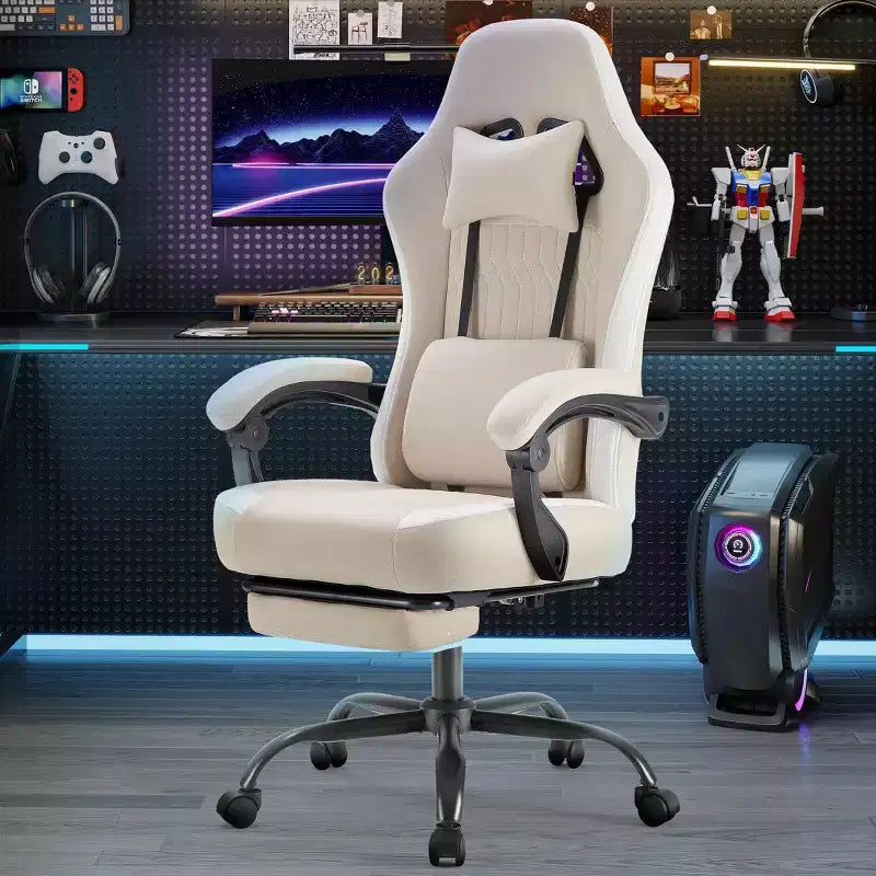Chaise de bureau ergonomique Okak avec accoudoirs rembourrés, chaise de jeu avec repose-pieds et soutien lombaire, chaise pivotante à roulettes pour la maison et le bureau