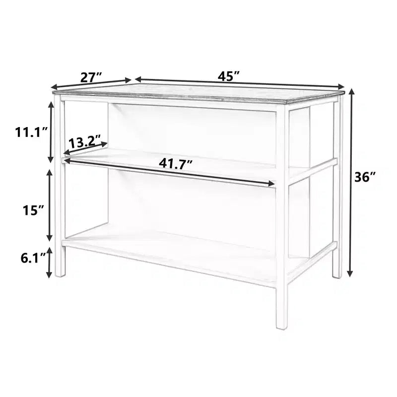Îlot de cuisine rustique fixe Okak avec bloc de boucher en hévéa, chariot de cuisine avec 2 étagères ouvertes, table d'îlot de cuisine pour petit espace, Noyer