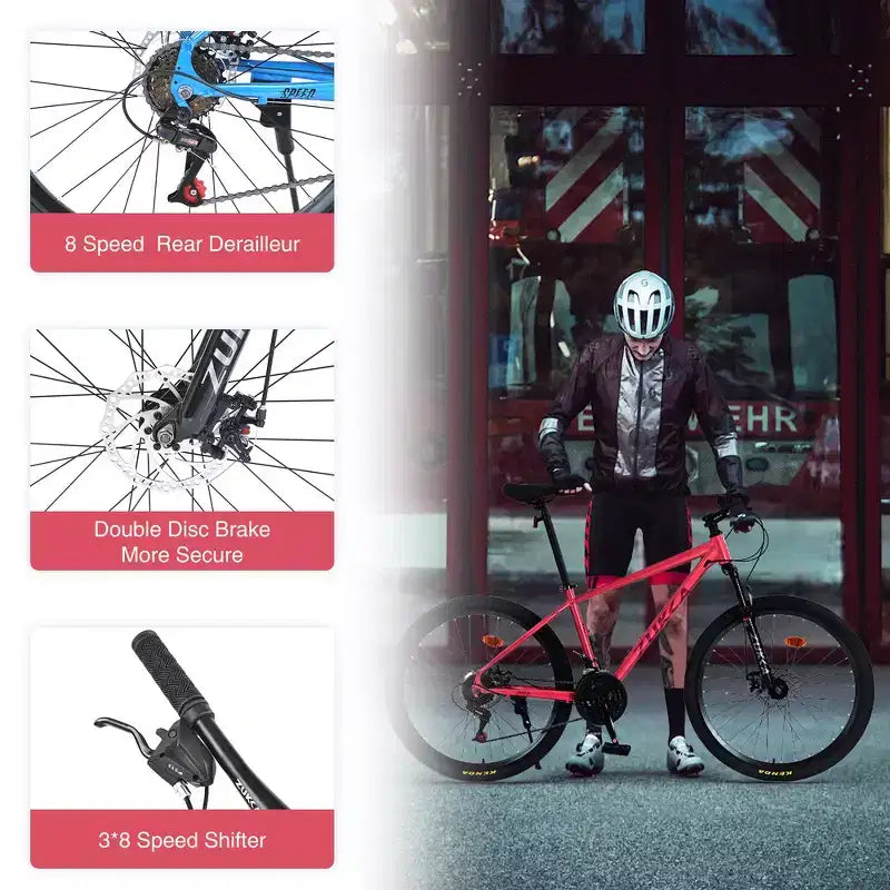 VTT tout suspendu Whisen 26 avec dérailleur arrière 8 vitesses, pneus KENDA à fourche, freins à double disque