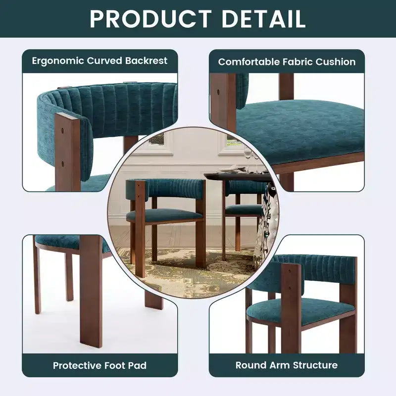 CLIHOME Chaises de salle à manger en bois au design incurvé unique avec patins de protection (Lot de 2)