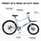 Vélo Cargo Whisen 26 avec 7 Vitesses, Cadre en Alliage d'Aluminium, Double Frein à Disque pour Femmes et Hommes
