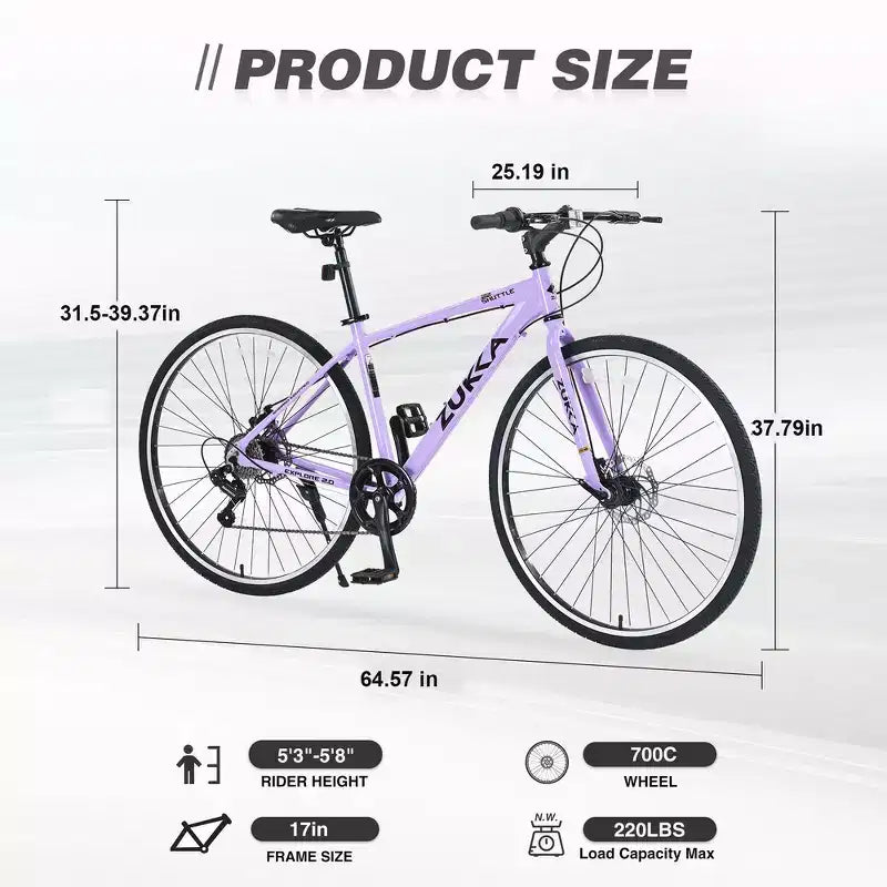 Vélo de route Whisen 28, vélo de ville hybride avec cadre en alliage d'aluminium Shimano 7 vitesses et freins à double disque