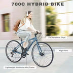 Vélo de route Whisen 28, vélo de ville hybride avec cadre en alliage d'aluminium Shimano 7 vitesses et freins à double disque