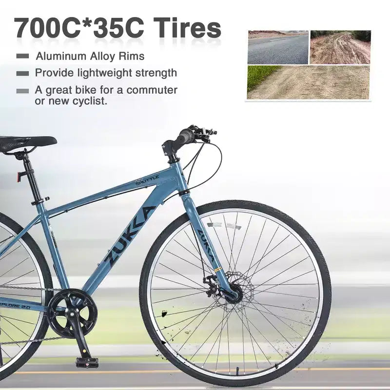 Vélo de route Whisen 28, vélo de ville hybride avec cadre en alliage d'aluminium Shimano 7 vitesses et freins à double disque