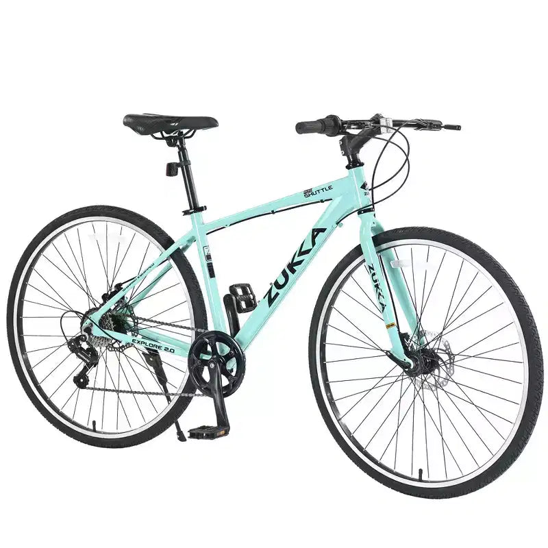 Vélo de route Whisen 28, vélo de ville hybride avec cadre en alliage d'aluminium Shimano 7 vitesses et freins à double disque