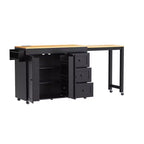 Îlot de cuisine Okak avec table extensible, îlot de cuisine avec rangement et prise de courant, chariot de cuisine roulant avec étagère à épices pour salle à manger