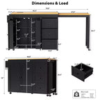 Îlot de cuisine Okak avec table extensible, îlot de cuisine avec rangement et prise de courant, chariot de cuisine roulant avec étagère à épices pour salle à manger