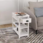 Okak – Table d'appoint vintage à côtés étroits avec plateau relevable, table d'appoint avec tiroirs et étagères inférieures, pour canapé ou chevet