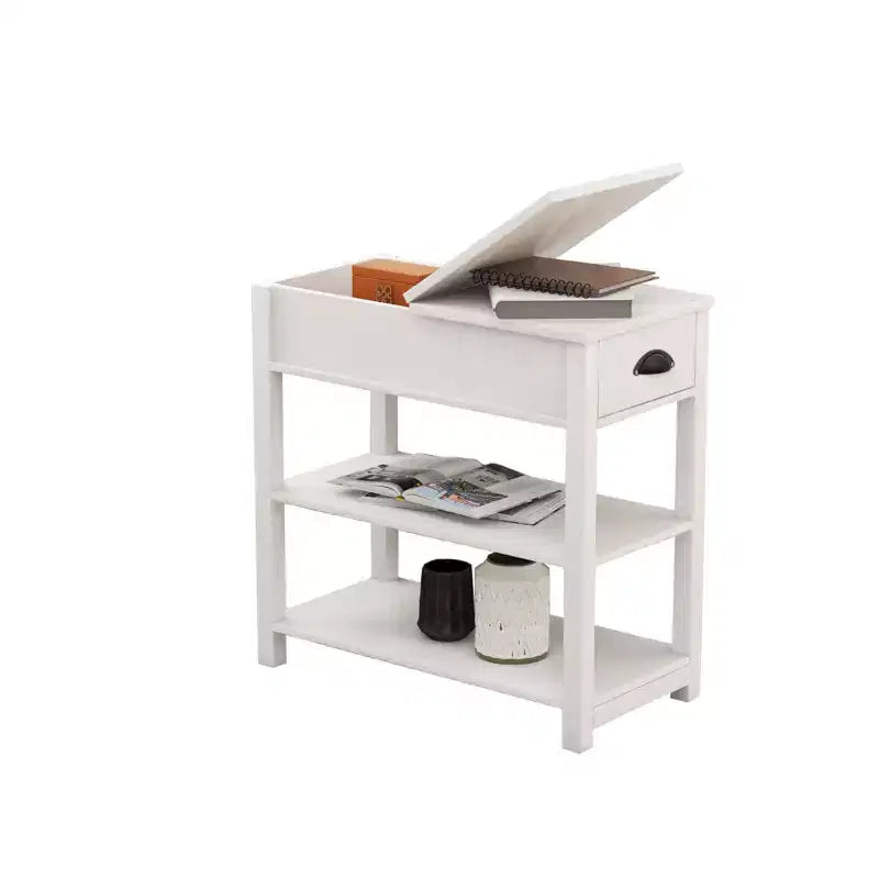 Okak – Table d'appoint vintage à côtés étroits avec plateau relevable, table d'appoint avec tiroirs et étagères inférieures, pour canapé ou chevet