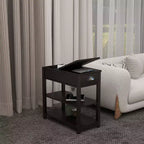 Okak – Table d'appoint vintage à côtés étroits avec plateau relevable, table d'appoint avec tiroirs et étagères inférieures, pour canapé ou chevet