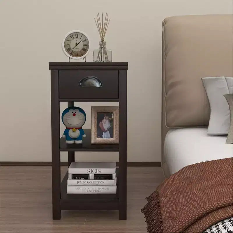 Okak – Table d'appoint vintage à côtés étroits avec plateau relevable, table d'appoint avec tiroirs et étagères inférieures, pour canapé ou chevet