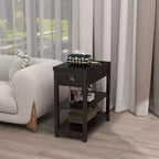 Okak – Table d'appoint vintage à côtés étroits avec plateau relevable, table d'appoint avec tiroirs et étagères inférieures, pour canapé ou chevet