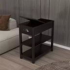 Okak – Table d'appoint vintage à côtés étroits avec plateau relevable, table d'appoint avec tiroirs et étagères inférieures, pour canapé ou chevet