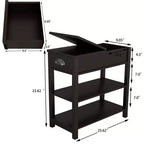 Okak – Table d'appoint vintage à côtés étroits avec plateau relevable, table d'appoint avec tiroirs et étagères inférieures, pour canapé ou chevet