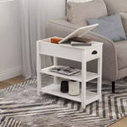 Okak – Table d'appoint vintage à côtés étroits avec plateau relevable, table d'appoint avec tiroirs et étagères inférieures, pour canapé ou chevet