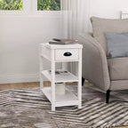 Okak – Table d'appoint vintage à côtés étroits avec plateau relevable, table d'appoint avec tiroirs et étagères inférieures, pour canapé ou chevet