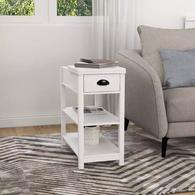 Okak – Table d'appoint vintage à côtés étroits avec plateau relevable, table d'appoint avec tiroirs et étagères inférieures, pour canapé ou chevet