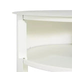 Okak Table d'appoint ronde moderne à 3 niveaux avec cadre en métal, table de bout avec armoire à porte coulissante et 2 étagères, table de canapé pour salon, blanc mat