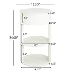 Okak Table d'appoint ronde moderne à 3 niveaux avec cadre en métal, table de bout avec armoire à porte coulissante et 2 étagères, table de canapé pour salon, blanc mat