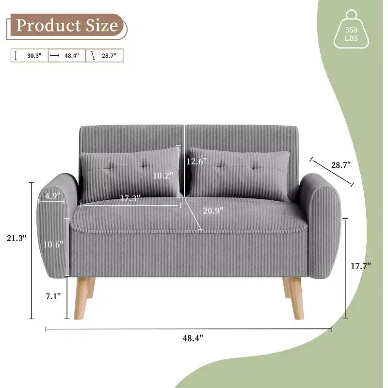 Canapé Causeuse Moderne Compact Celebalcony, Canapé 2 Places Rembourré pour Petits Espaces, Salon, Studio, Appartement avec 2 Oreillers