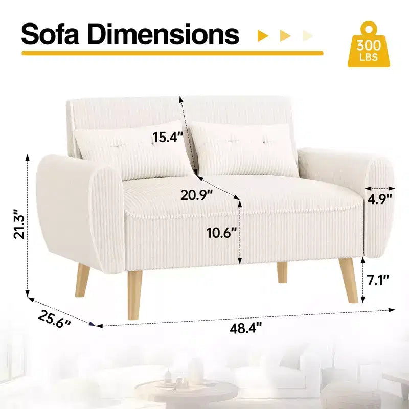 Canapé Causeuse Moderne Compact Celebalcony, Canapé 2 Places Rembourré pour Petits Espaces, Salon, Studio, Appartement avec 2 Oreillers
