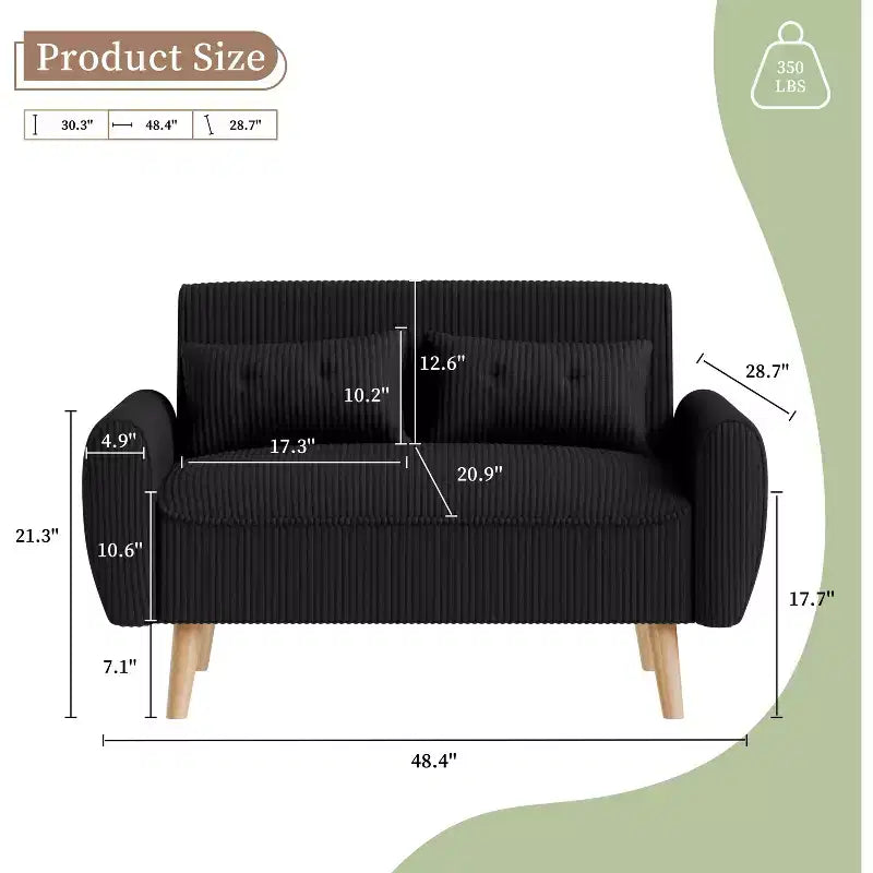 Canapé Causeuse Moderne Compact Celebalcony, Canapé 2 Places Rembourré pour Petits Espaces, Salon, Studio, Appartement avec 2 Oreillers